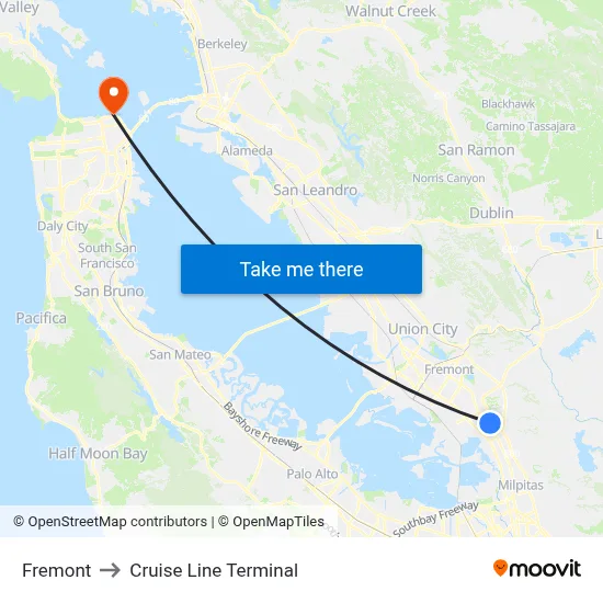 Fremont to Cruise Line Terminal map