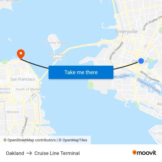 Oakland to Cruise Line Terminal map