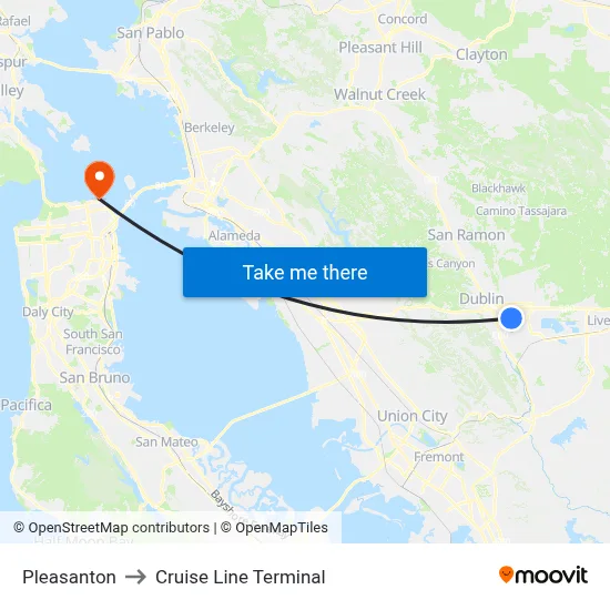 Pleasanton to Cruise Line Terminal map
