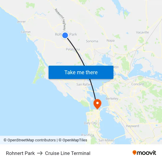 Rohnert Park to Cruise Line Terminal map