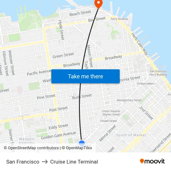San Francisco to Cruise Line Terminal map