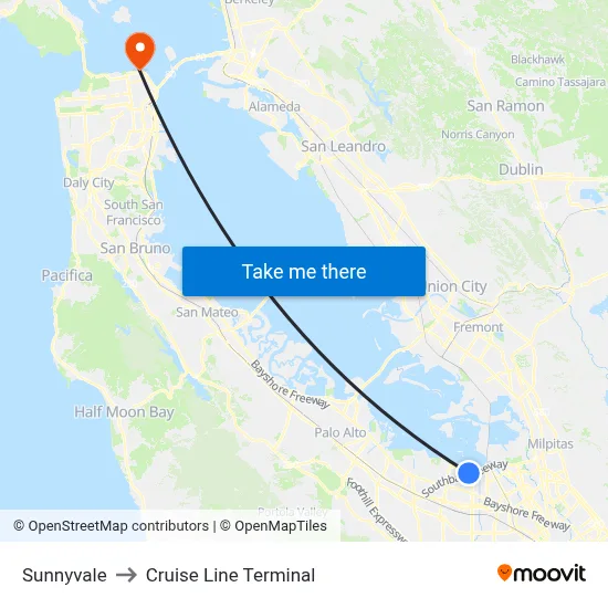 Sunnyvale to Cruise Line Terminal map