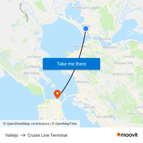 Vallejo to Cruise Line Terminal map