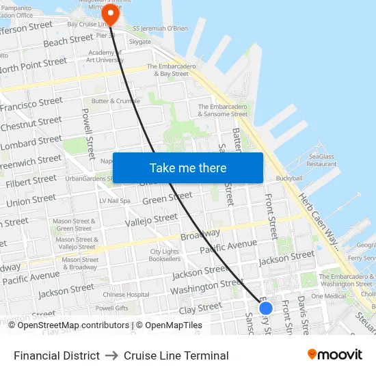 Financial District to Cruise Line Terminal map