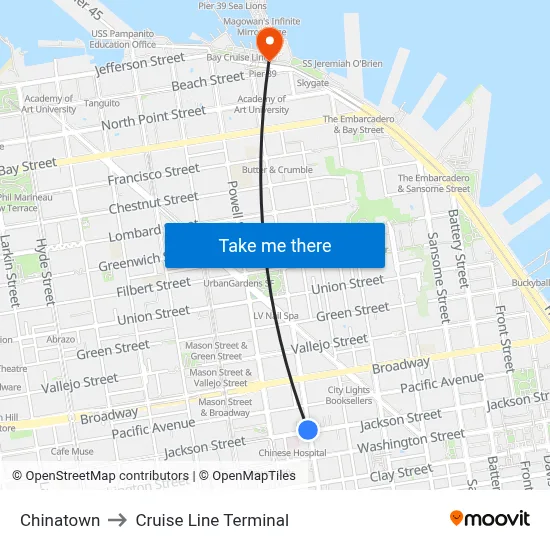 Chinatown to Cruise Line Terminal map