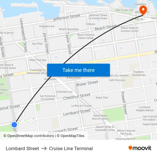 Lombard Street to Cruise Line Terminal map