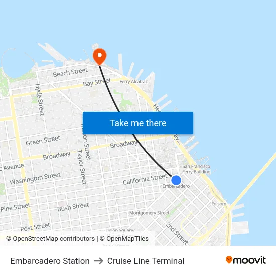 Embarcadero Station to Cruise Line Terminal map