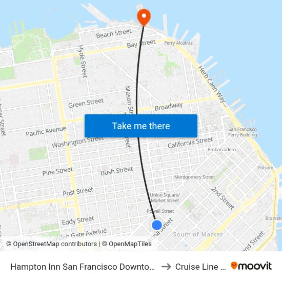 Hampton Inn San Francisco Downtown/Convention Center to Cruise Line Terminal map