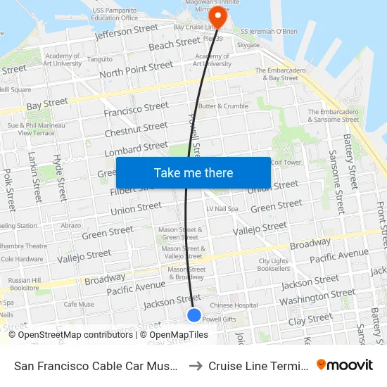 San Francisco Cable Car Museum to Cruise Line Terminal map