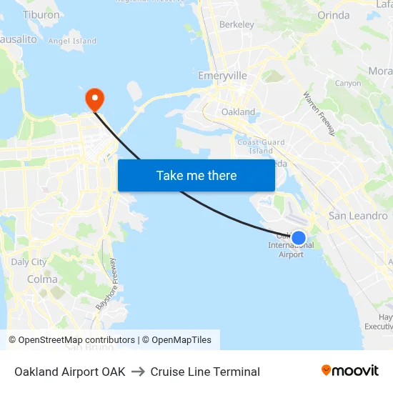 Oakland Airport OAK to Cruise Line Terminal map