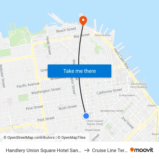 Handlery Union Square Hotel San Francisco to Cruise Line Terminal map