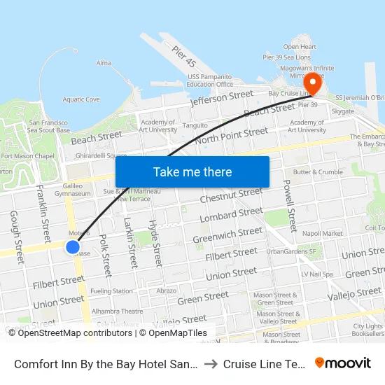 Comfort Inn By the Bay Hotel San Francisco to Cruise Line Terminal map