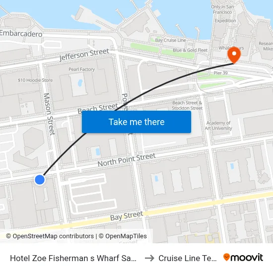Hotel Zoe Fisherman s Wharf San Francisco to Cruise Line Terminal map