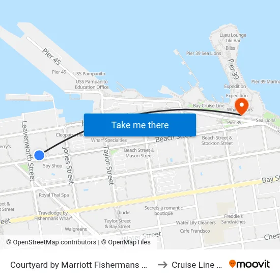 Courtyard by Marriott Fishermans Wharf San Francisco to Cruise Line Terminal map