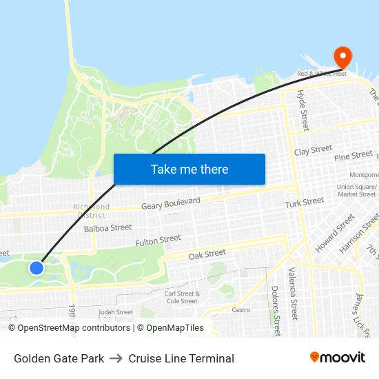 Golden Gate Park to Cruise Line Terminal map