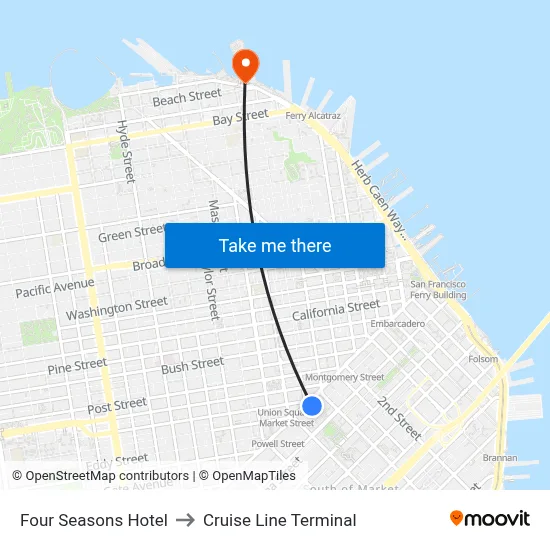 Four Seasons Hotel to Cruise Line Terminal map