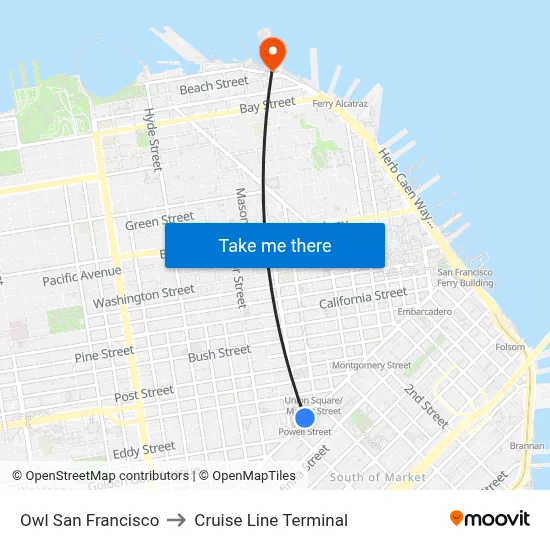 Owl San Francisco to Cruise Line Terminal map