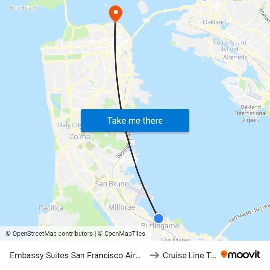 Embassy Suites San Francisco Airport - Burlingame to Cruise Line Terminal map