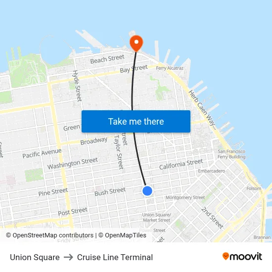 Union Square to Cruise Line Terminal map
