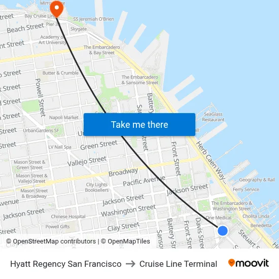 Hyatt Regency San Francisco to Cruise Line Terminal map