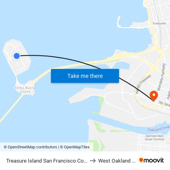 Treasure Island San Francisco County CA USA to West Oakland station map