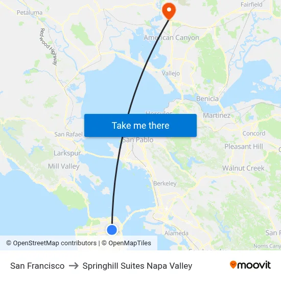 San Francisco to Springhill Suites Napa Valley map