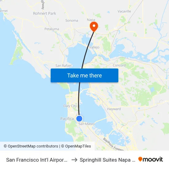 San Francisco Int'l Airport (SFO) to Springhill Suites Napa Valley map