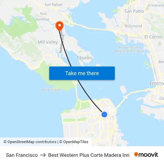San Francisco to Best Western Plus Corte Madera Inn map