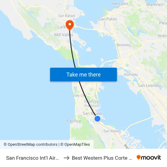 San Francisco Int'l Airport (SFO) to Best Western Plus Corte Madera Inn map