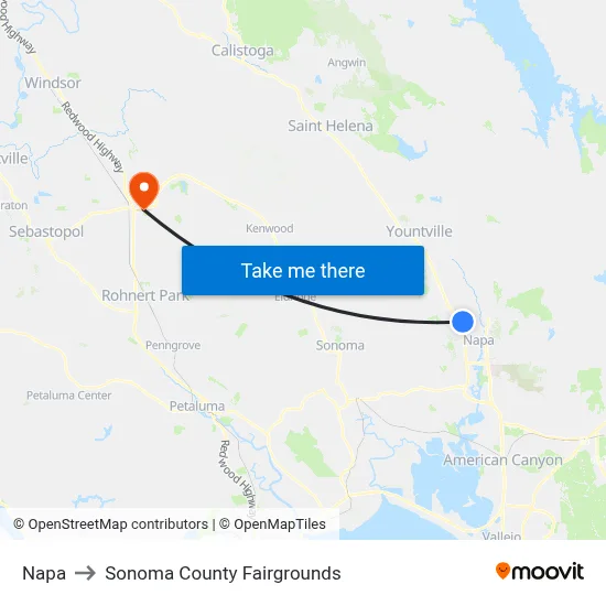 Napa to Sonoma County Fairgrounds map