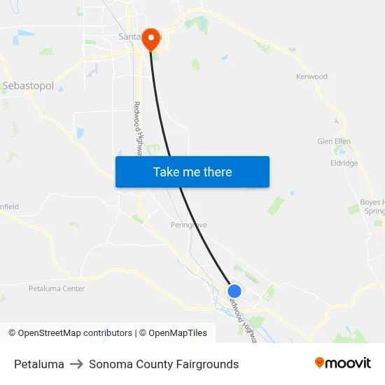 Petaluma to Sonoma County Fairgrounds map