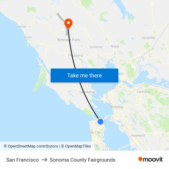 San Francisco to Sonoma County Fairgrounds map