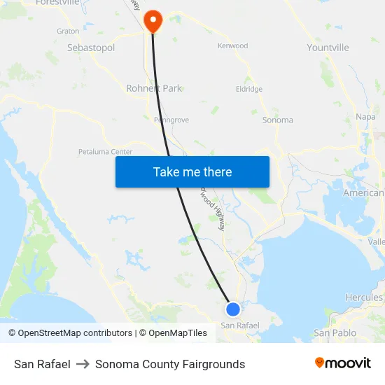 San Rafael to Sonoma County Fairgrounds map