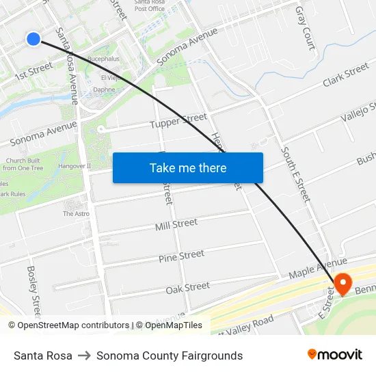 Santa Rosa to Sonoma County Fairgrounds map