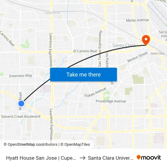 Hyatt House San Jose | Cupertino to Santa Clara University map
