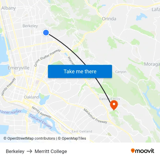 Berkeley to Merritt College map