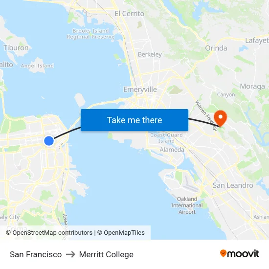 San Francisco to Merritt College map