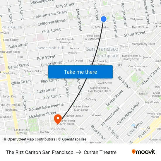 The Ritz Carlton San Francisco to Curran Theatre map