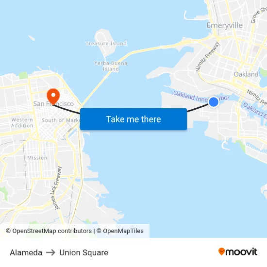 Alameda to Union Square map
