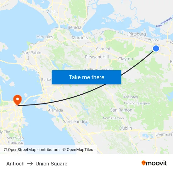 Antioch to Union Square map