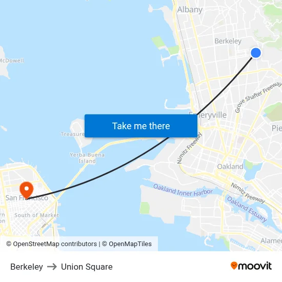 Berkeley to Union Square map