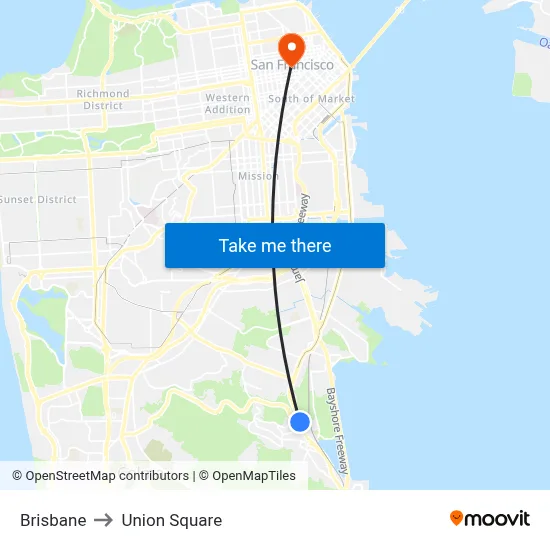 Brisbane to Union Square map