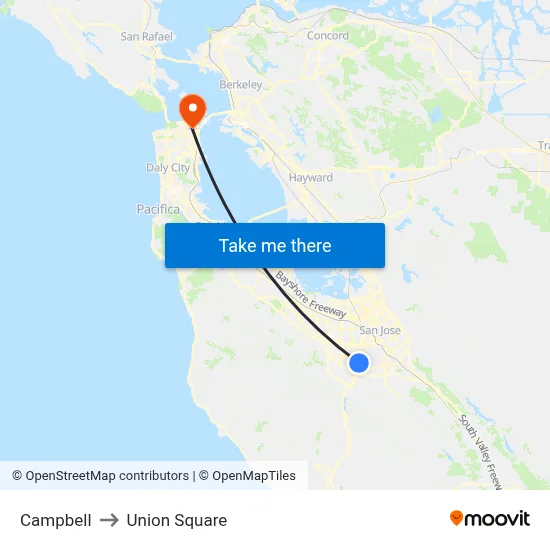Campbell to Union Square map