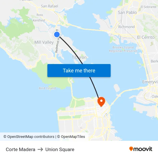 Corte Madera to Union Square map