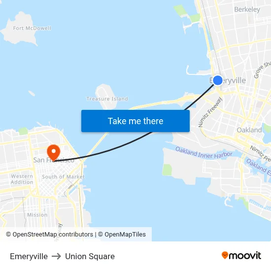 Emeryville to Union Square map