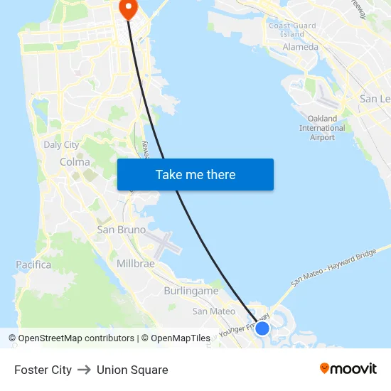 Foster City to Union Square map