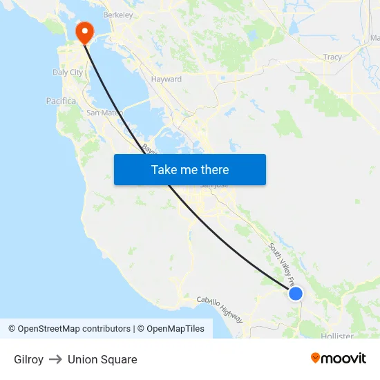 Gilroy to Union Square map