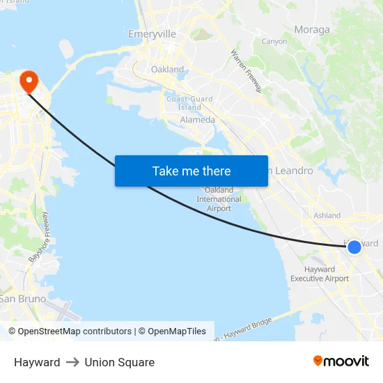 Hayward to Union Square map