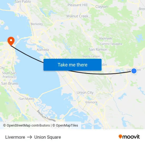 Livermore to Union Square map