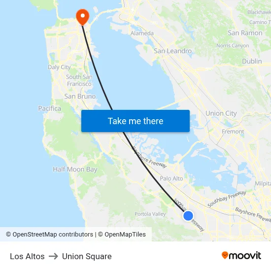 Los Altos to Union Square map